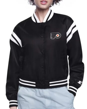 Philadelphia Flyers Printed Logo Varsity Satin Jacket - Modajacket