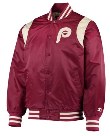 Philadelphia Phillies Burgundy Varsity Satin Jacket - Modajacket