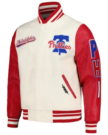Script Tail Philadelphia Phillies Cream and Red Varsity Jacket - Modajacket