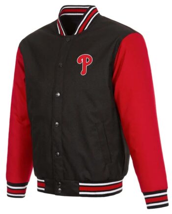 Varsity Philadelphia Phillies Black/Red Poly Twill Jacket - Modajacket