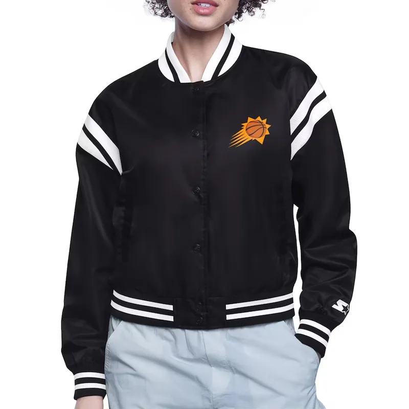 Phoenix Suns Printed Logo Varsity Satin Jacket 1 Phoenix Suns Printed Logo Varsity Satin Jacket - Modajacket