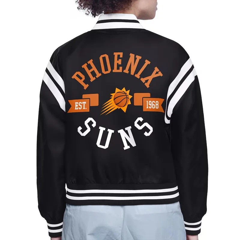 Phoenix Suns Printed Logo Varsity Satin Jacket 3 Phoenix Suns Printed Logo Varsity Satin Jacket