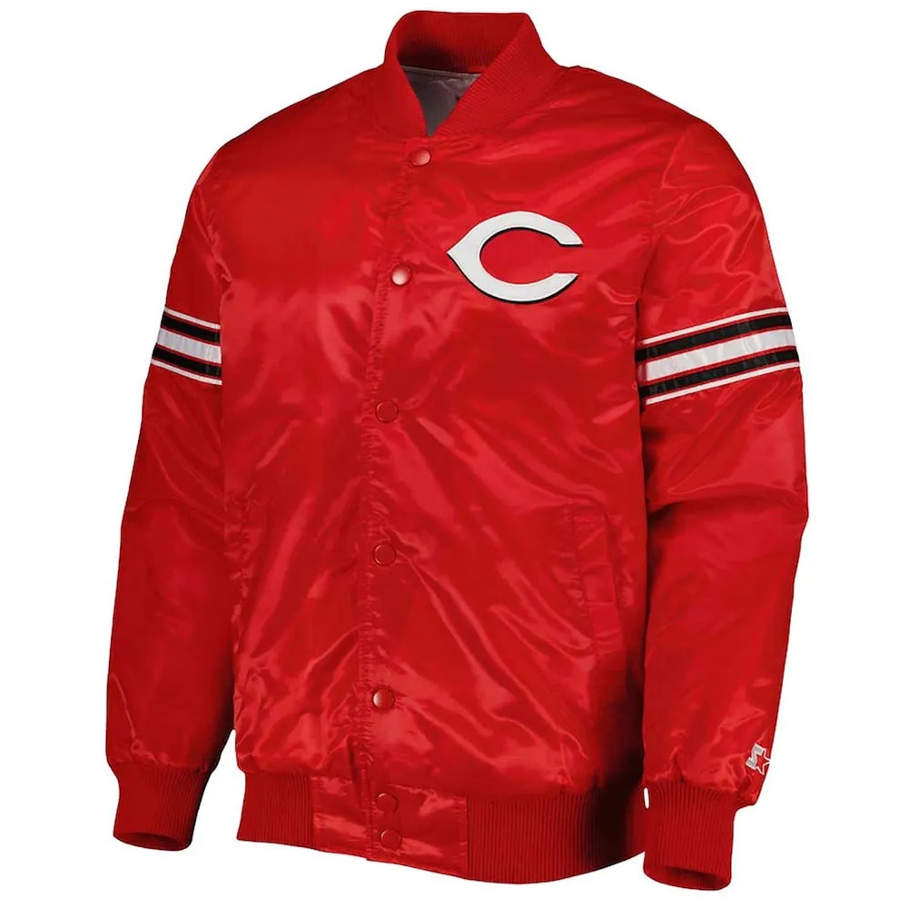 Cincinnati Reds Pick & Roll Red Satin Jacket 1 Cincinnati Reds Pick & Roll Red Satin Jacket - Modajacket