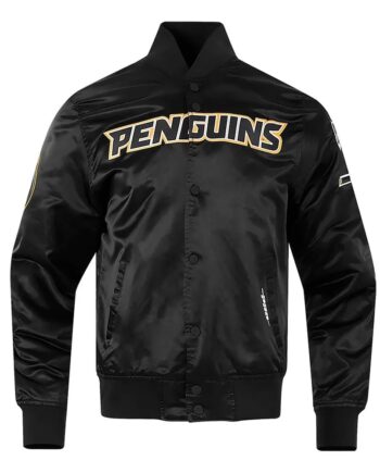 Pittsburgh Penguins Glam Black Varsity Satin Jacket - Modajacket