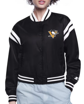 Pittsburgh Penguins Printed Logo Varsity Satin Jacket - Modajacket