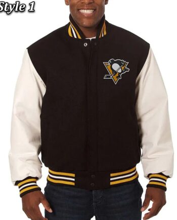 Varsity Pittsburgh Penguins Black and White Two-Tone Jacket - Modajacket