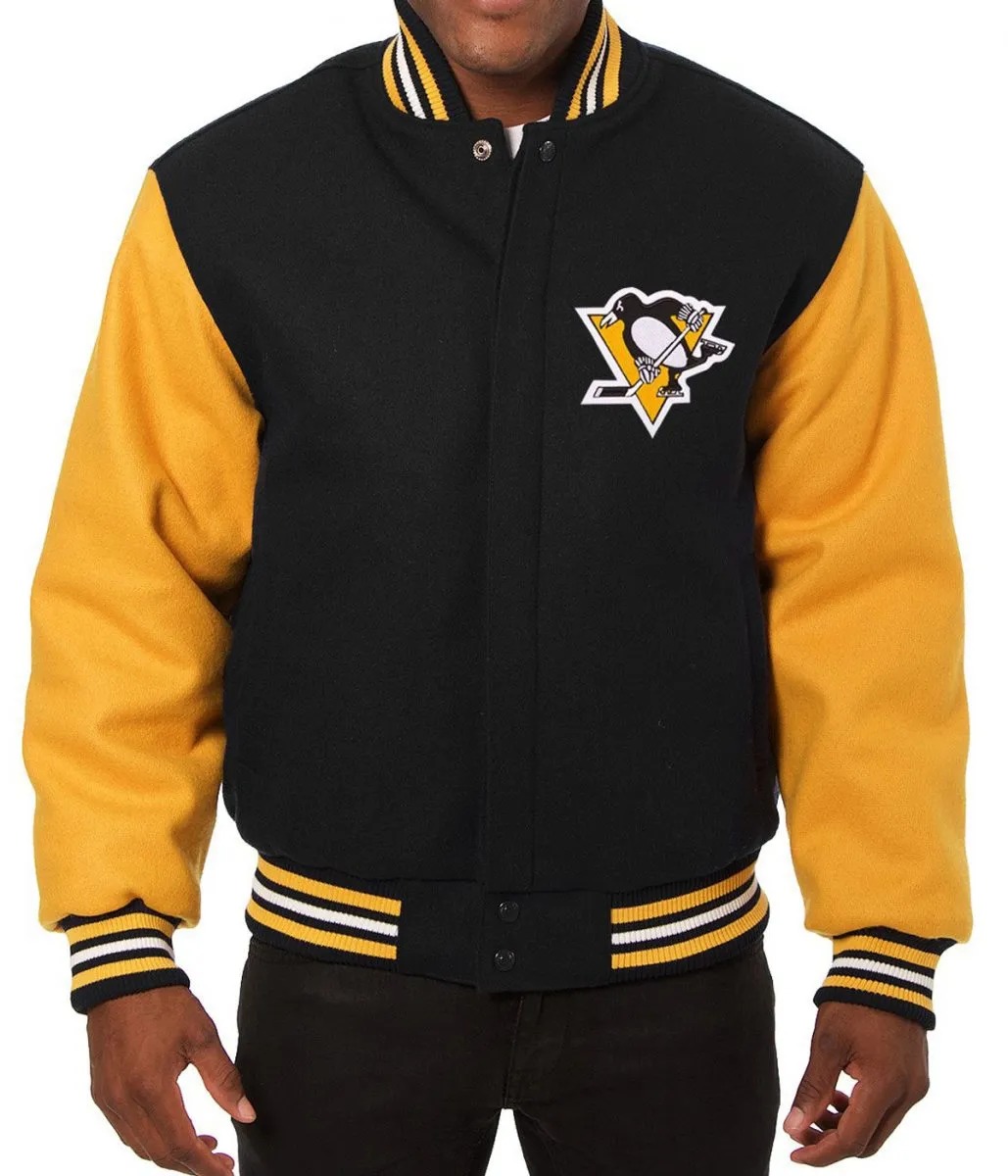 Pittsburgh Penguins Varsity Yellow and Black Jacket 1 Pittsburgh Penguins Varsity Yellow and Black Jacket - Modajacket
