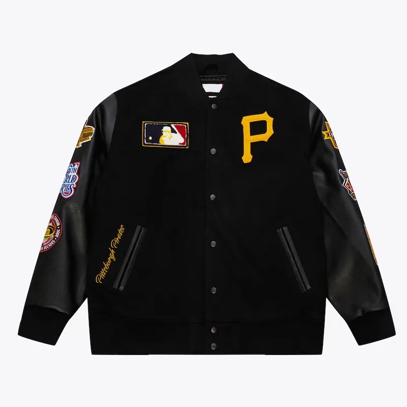 Pittsburgh Pirates Black Out Vintage Logo Varsity Jacket 1 Pittsburgh Pirates Black Out Vintage Logo Varsity Jacket - Modajacket