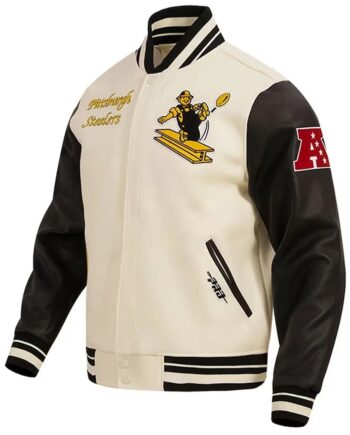Pittsburgh Steelers Retro Classic Varsity Cream and Black Jacket - Modajacket