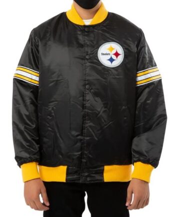 Pittsburgh Steelers Striped Black Varsity Satin Jacket - Modajacket