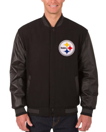 Pittsburgh Steelers Black Varsity Wool & Leather Jacket - Modajacket