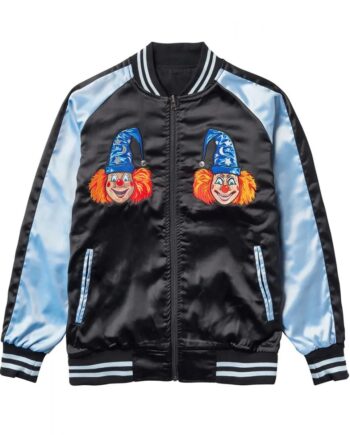 Varsity Poltergeist Blue and Black Satin Jacket - Modajacket