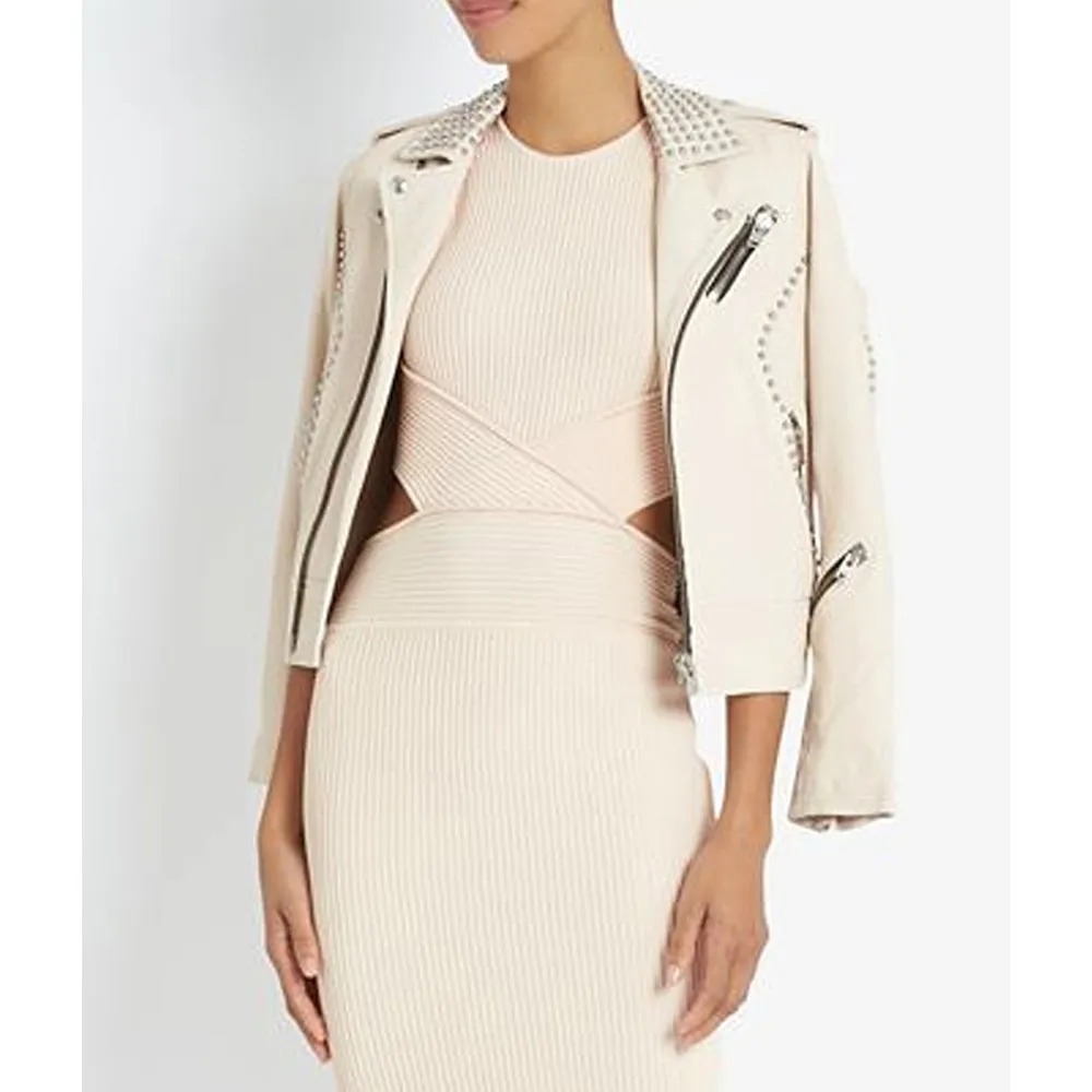 Pretty Little Liars Ashley Benson Studded White Leather Jacket 2 Pretty Little Liars Ashley Benson Studded White Leather Jacket