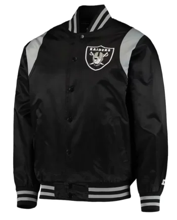Black/Silver Las Vegas Raiders Prime Time Varsity Satin Jacket - Modajacket
