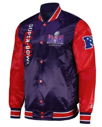 Super Bowl LVIII Purple and Red Varsity Satin Jacket - Modajacket