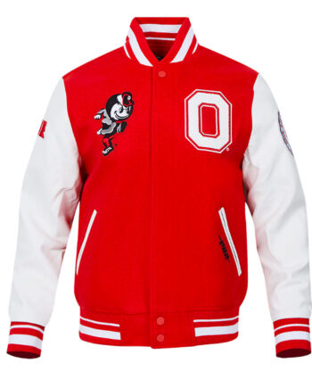 Classic Ohio State University Red and White Varsity Jacket - Modajacket