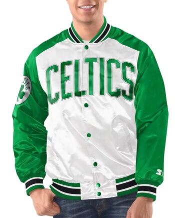 White/Kelly Green Boston Celtics Renegade Varsity Satin Jacket - Modajacket