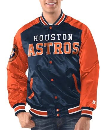 Navy/Orange Houston Astros Renegade Varsity Satin Jacket - Modajacket