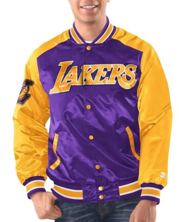 Purple/Gold LA Lakers Renegade Varsity Satin Jacket - Modajacket