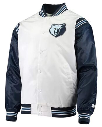 Memphis Grizzlies Renegade White/Navy Varsity Satin Jacket - Modajacket