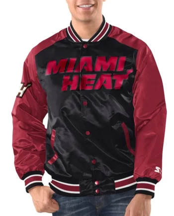 Black/Red Miami Heat Renegade Varsity Satin Jacket - Modajacket