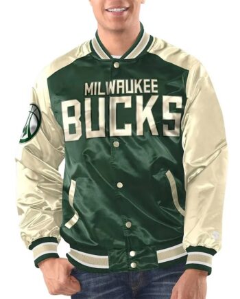 Hunter Green/Cream Milwaukee Bucks Renegade Varsity Satin Jacket - Modajacket