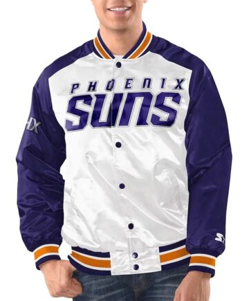 White Purple Phoenix Suns Renegade Varsity Satin Jacket - Modajacket