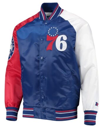 Philadelphia 76ers Reliever Royal/Red Varsity Satin Jacket - Modajacket