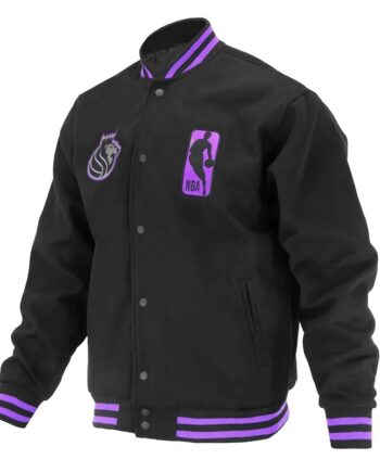 Sacramento Kings Logoman Shadow Black Varsity Jacket - Modajacket