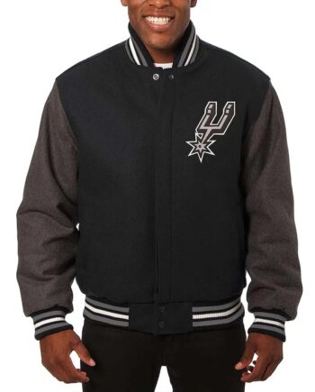 San Antonio Spurs Charcoal Black Varsity Wool Jacket - Modajacket