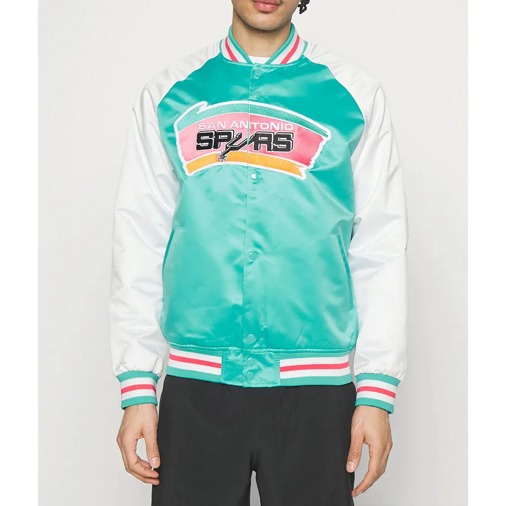 Prime Time Aqua/White San Antonio Spurs Varsity Satin Jacket 2 Prime Time Aqua/White San Antonio Spurs Varsity Satin Jacket