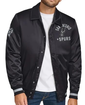 San Antonio Spurs Stitch Applique Black Satin Jacket - Modajacket
