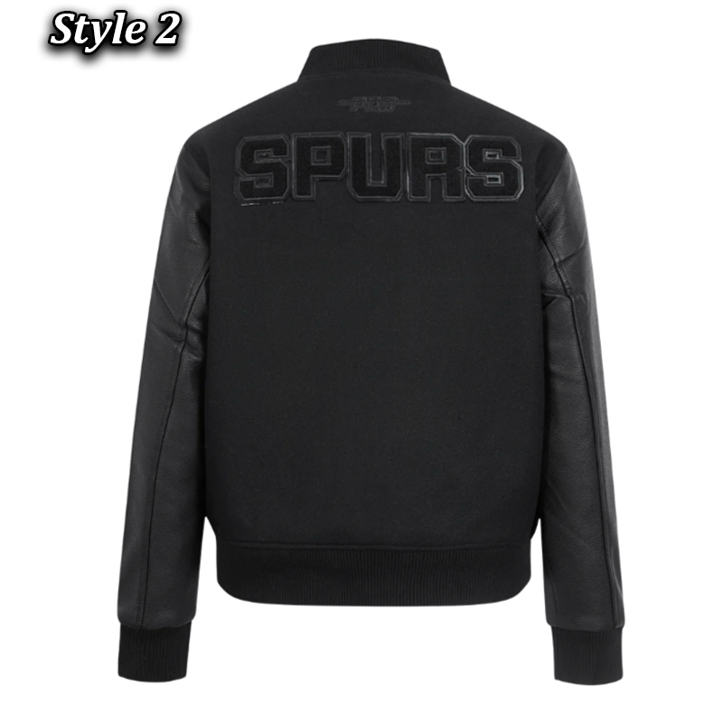 San Antonio Spurs Triple Black Varsity Wool/Leather Jacket 4 San Antonio Spurs Triple Black Varsity Wool/Leather Jacket