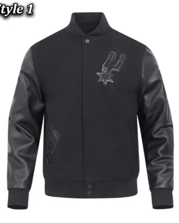 San Antonio Spurs Triple Black Varsity Wool/Leather Jacket - Modajacket