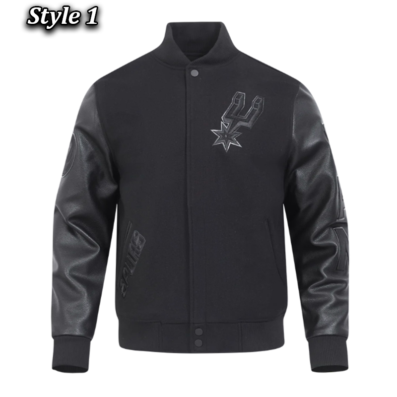 San Antonio Spurs Triple Black Varsity Wool/Leather Jacket 1 San Antonio Spurs Triple Black Varsity Wool/Leather Jacket - Modajacket