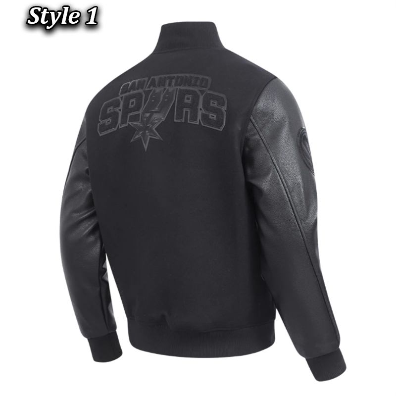 San Antonio Spurs Triple Black Varsity Wool/Leather Jacket 7 San Antonio Spurs Triple Black Varsity Wool/Leather Jacket