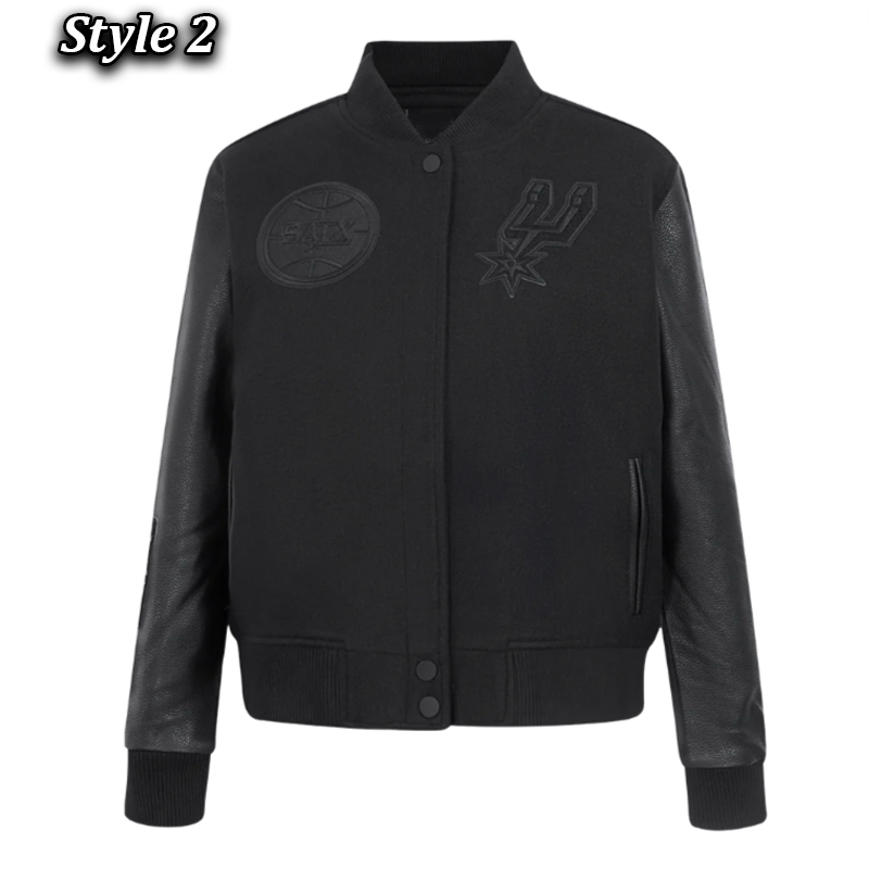 San Antonio Spurs Triple Black Varsity Wool/Leather Jacket 2 San Antonio Spurs Triple Black Varsity Wool/Leather Jacket
