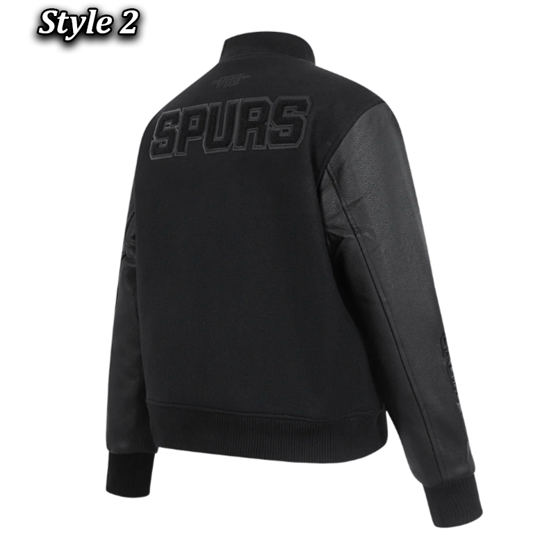 San Antonio Spurs Triple Black Varsity Wool/Leather Jacket 8 San Antonio Spurs Triple Black Varsity Wool/Leather Jacket