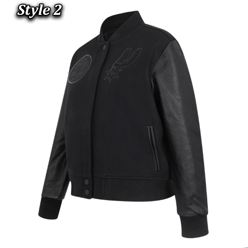 San Antonio Spurs Triple Black Varsity Wool/Leather Jacket 6 San Antonio Spurs Triple Black Varsity Wool/Leather Jacket