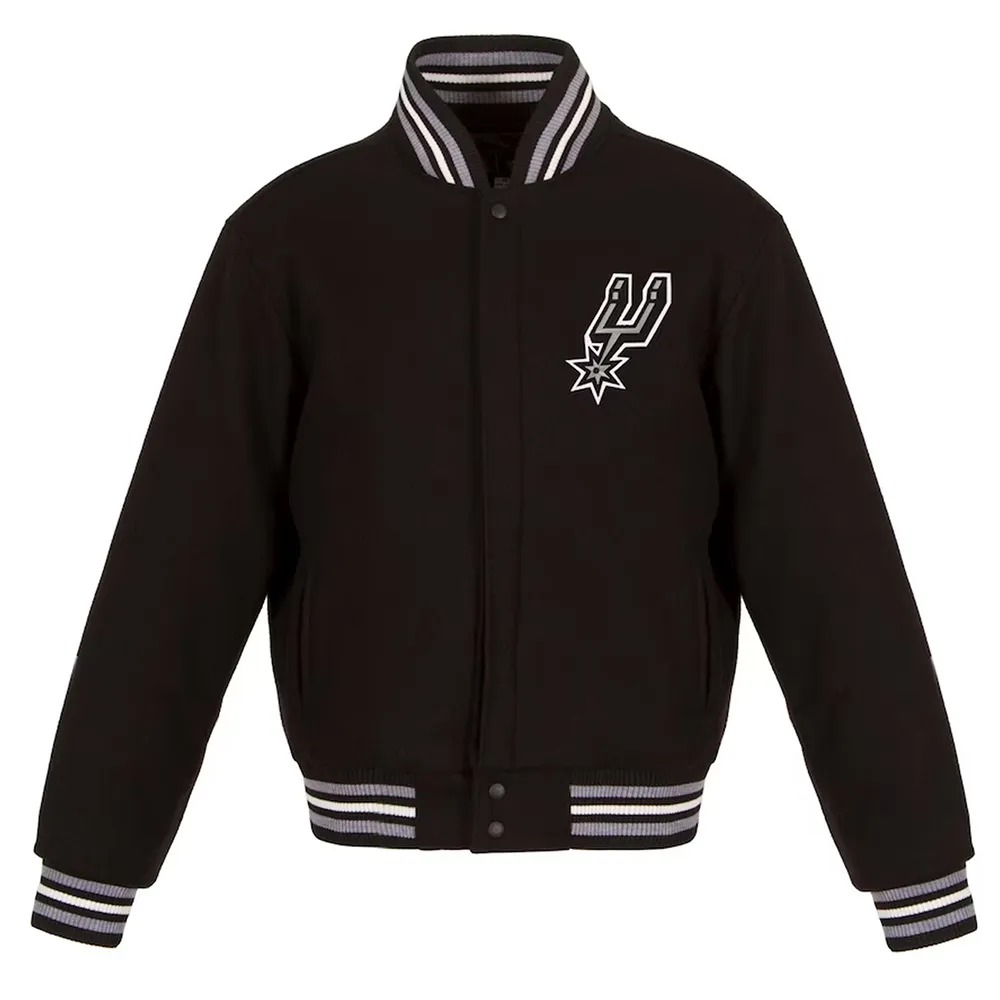 Embroidered San Antonio Spurs Varsity Black Wool Jacket 1 Embroidered San Antonio Spurs Varsity Black Wool Jacket - Modajacket