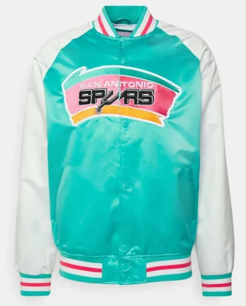 Prime Time Aqua/White San Antonio Spurs Varsity Satin Jacket - Modajacket