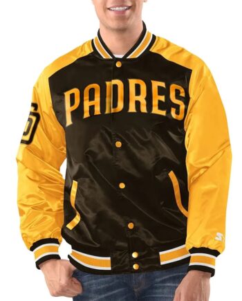 Brown Gold San Diego Padres Renegade Varsity Satin Jacket - Modajacket