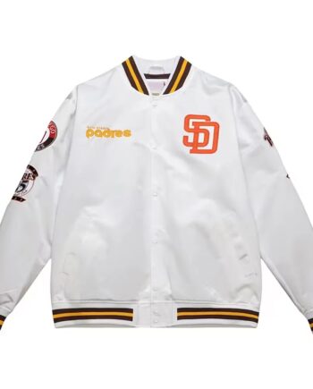 San Diego Padres City Collection White Varsity Satin Jacket - Modajacket