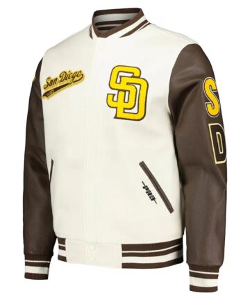 San Diego Padres Cream and Brown Script Varsity Jacket - Modajacket