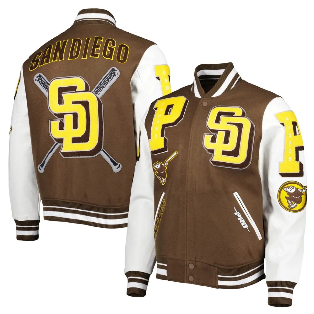 San Diego Padres Brown & White Varsity Jacket 3 San Diego Padres Brown & White Varsity Jacket
