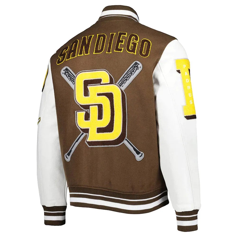 San Diego Padres Brown & White Varsity Jacket 2 San Diego Padres Brown & White Varsity Jacket