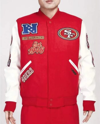San Francisco 49ers Animal Patches Red Varsity Jacket - Modajacket