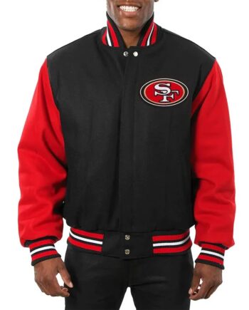 San Francisco 49ers Varsity Black and Scarlet Jacket - Modajacket