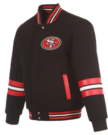 San Francisco 49ers Striped Black Varsity Wool Jacket - Modajacket