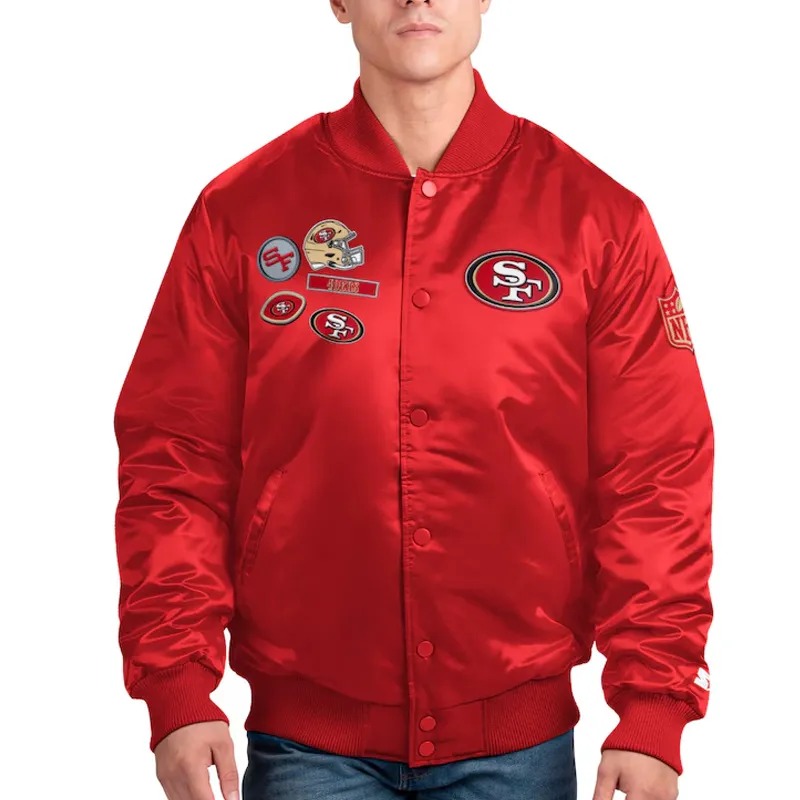 San Francisco 49ers Exclusive Scarlet Varsity Satin Jacket 1 San Francisco 49ers Exclusive Scarlet Varsity Satin Jacket - Modajacket